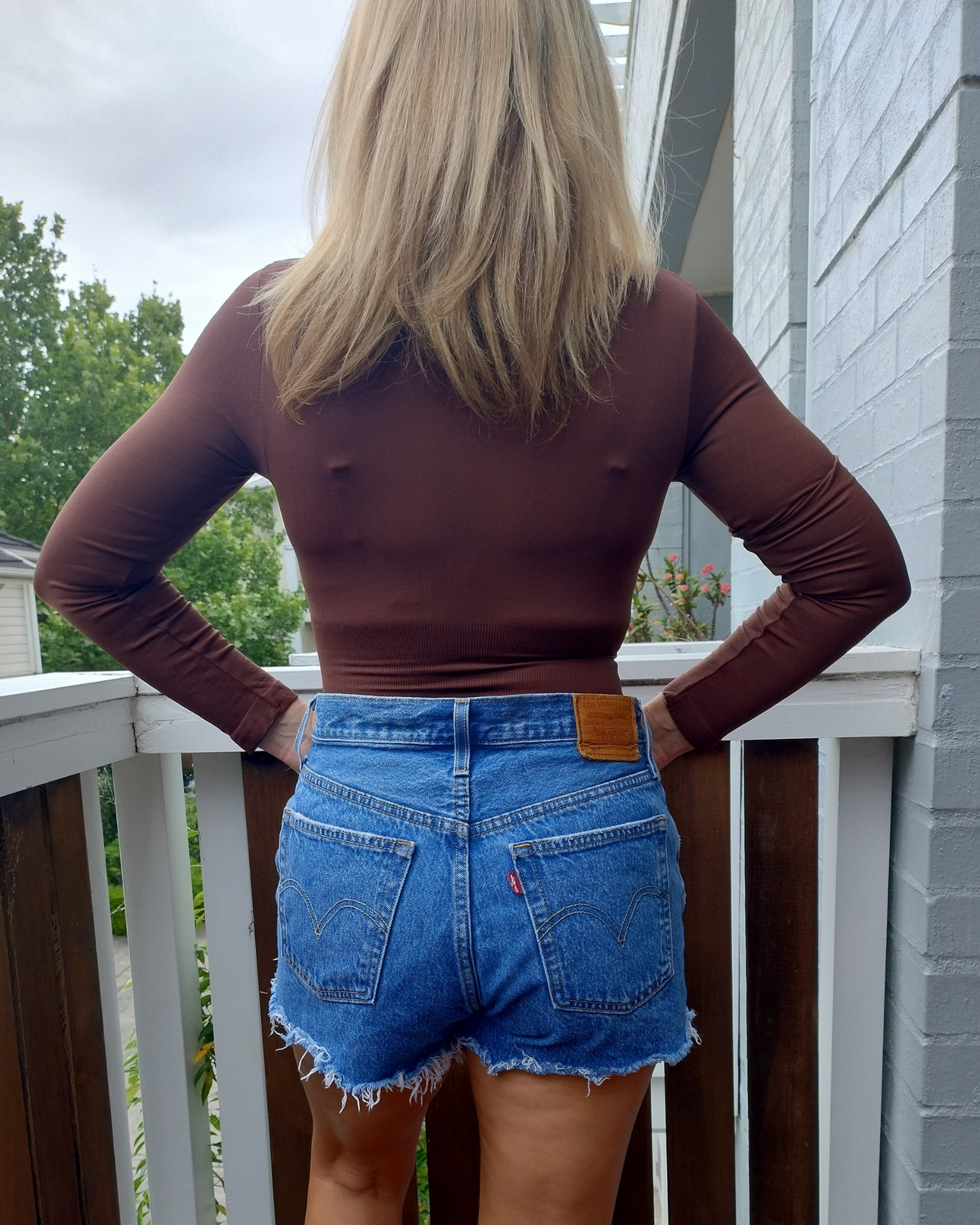 Core Trainer Long Sleeve Round Neck Sculpting Bodysuit - Brown